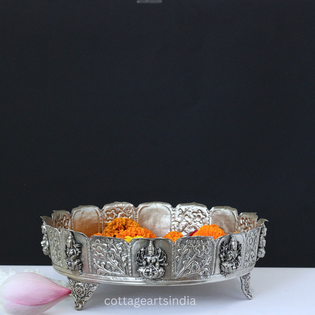 Silver Plated Brass Ashtalakshmi Urli Bowl | Handcrafted Puja Decor