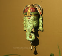 Wooden Ganesha Mask Wall Hanging 9"