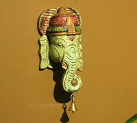 Wooden Ganesha Mask Wall Hanging 9"