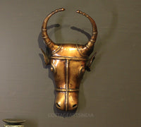 Brass Bull Head Wall Hanging Brown Antique