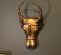 Brass Bull Head Wall Hanging Brown Antique