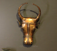 Brass Bull Head Wall Hanging Brown Antique
