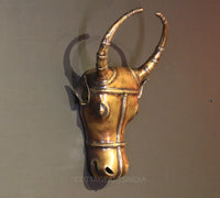 Brass Bull Head Wall Hanging Brown Antique