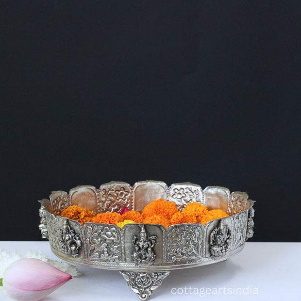 Silver Plated Brass Ashtalakshmi Urli Bowl | Handcrafted Puja Decor