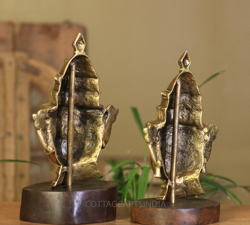 Brass Shiva And Gauri Mukhlingam Mask on Wooden Base