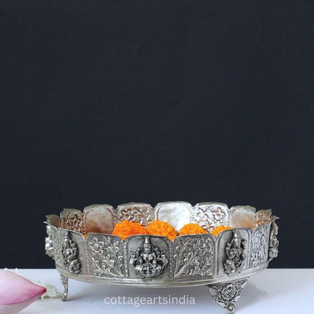 Silver Plated Brass Ashtalakshmi Urli Bowl | Handcrafted Puja Decor
