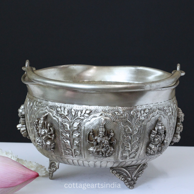 Silver Plated Brass Ashtalakshmi Urli Bowl | Handcrafted Puja Decor