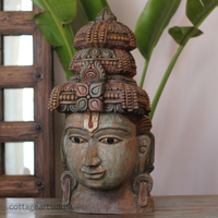 Handcrafted 25" Wooden Lord Vishnu Head Sculpture  – Vintage Antique Finish