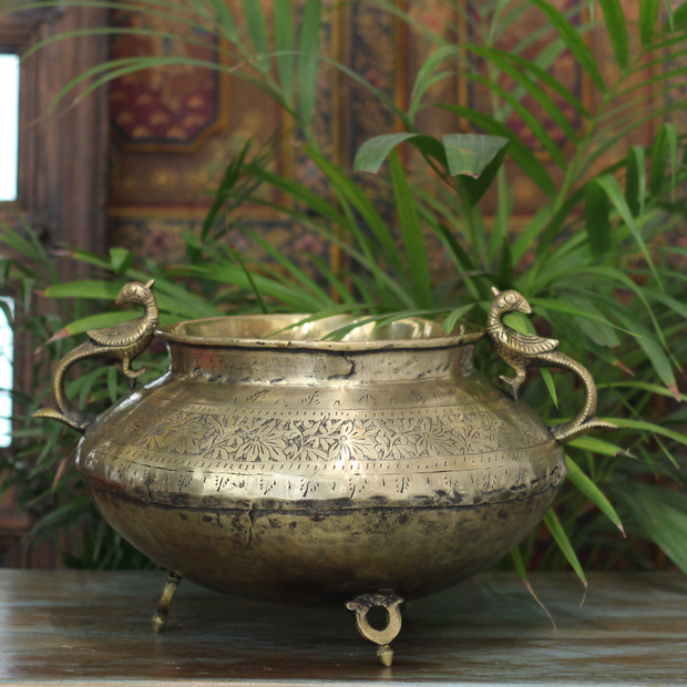 Brass Vintage Carved Planter