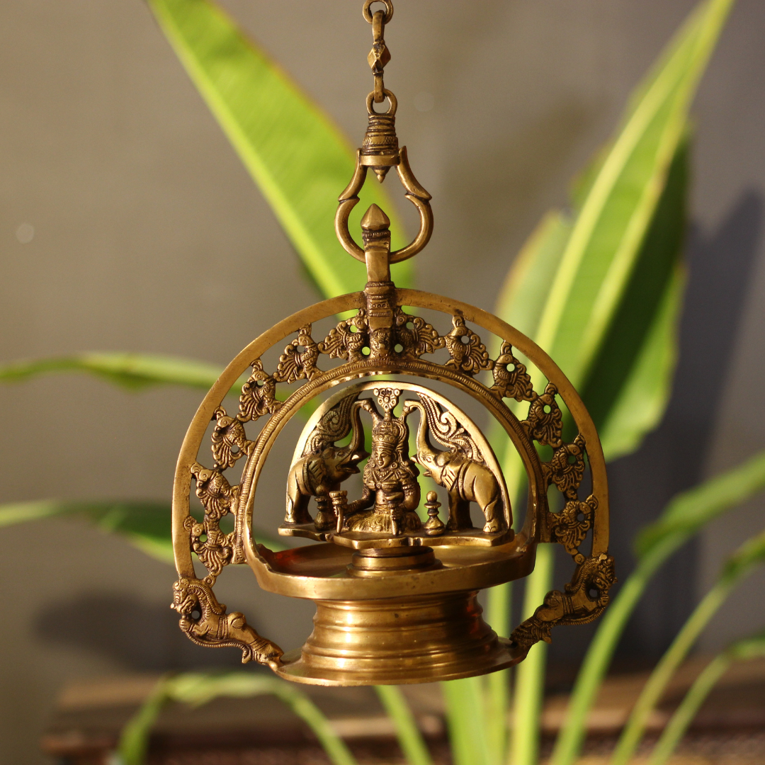 Brass Gajalakshmi Oil Lamp (Diya) – Traditional Lakshmi Deepam