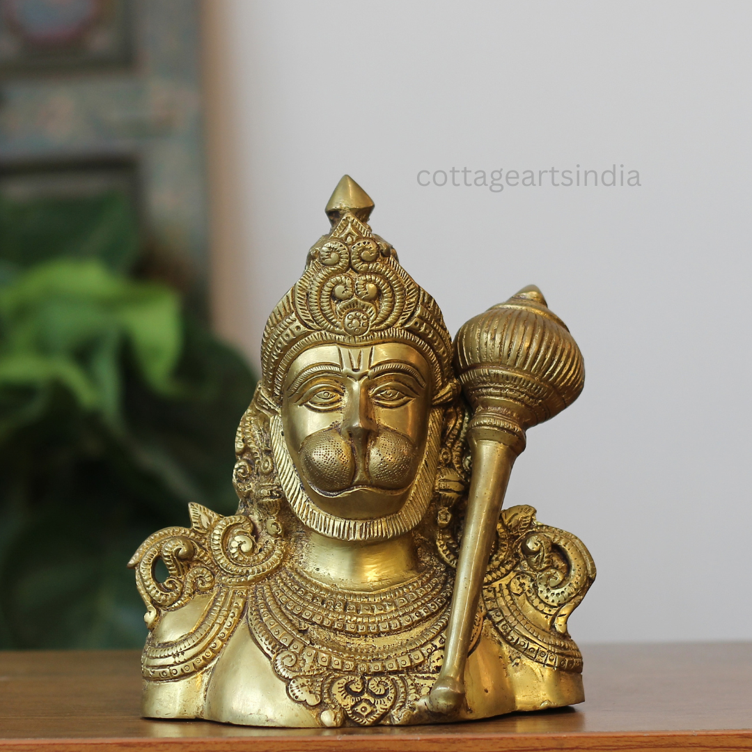 Handcrafted Brass Lord Hanuman Bust with Gada