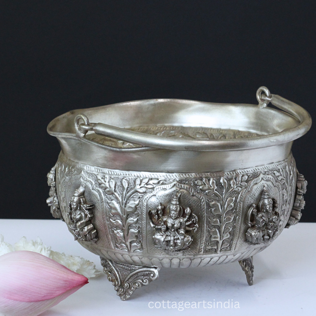 Silver Plated Brass Ashtalakshmi Urli Bowl | Handcrafted Puja Decor