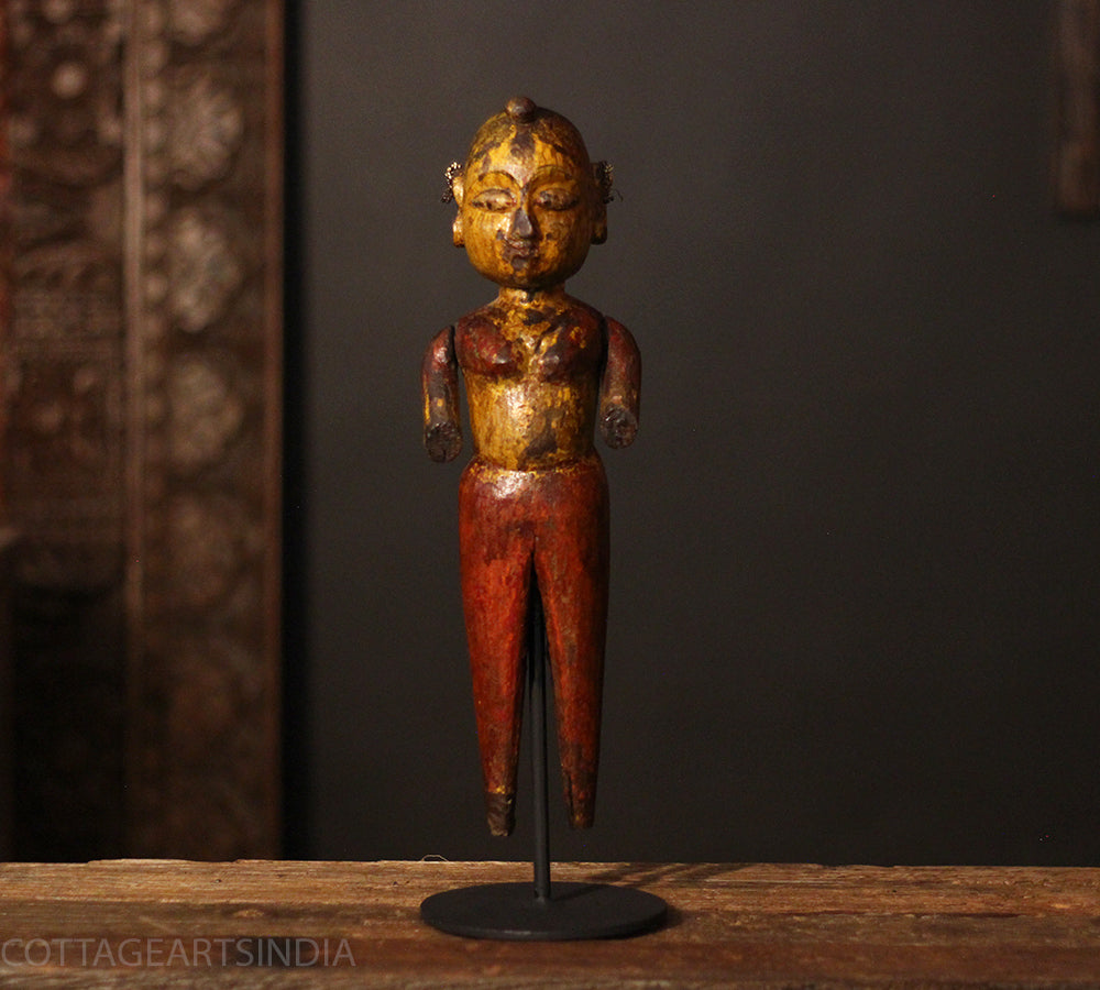 Vintage Hand-Carved Tribal Wooden Figurine on Stand - A Rare Find
