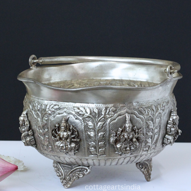 Silver Plated Brass Ashtalakshmi Urli Bowl | Handcrafted Puja Decor