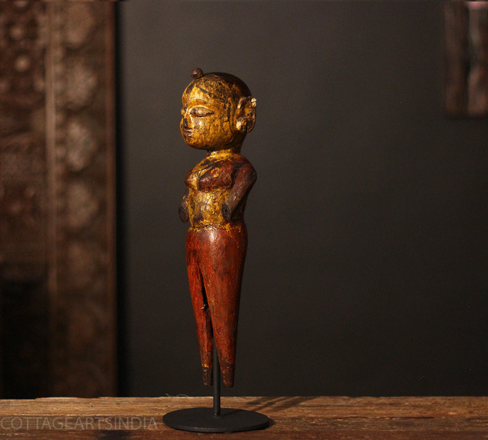 Vintage Hand-Carved Tribal Wooden Figurine on Stand - A Rare Find