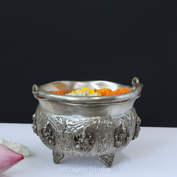 Silver Plated Brass Ashtalakshmi Urli Bowl | Handcrafted Puja Decor