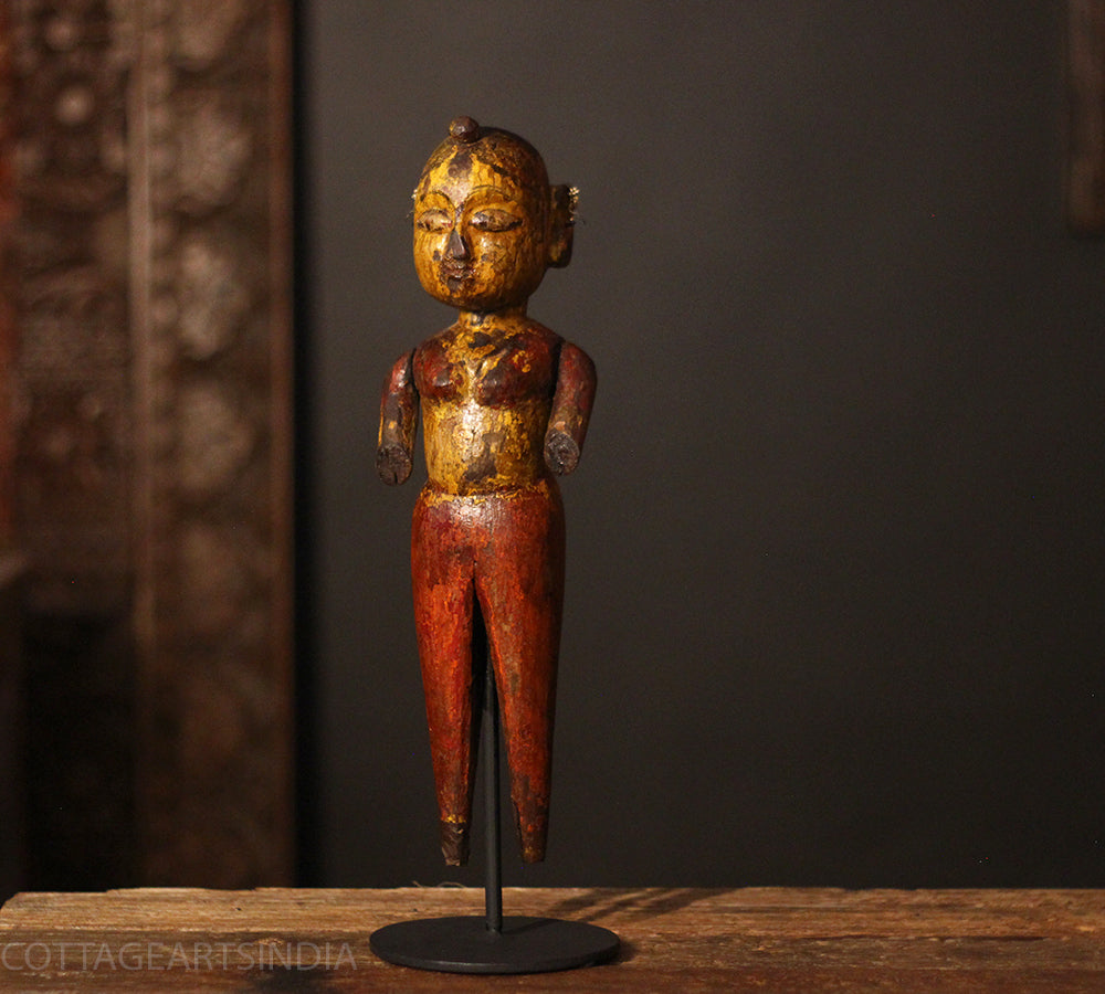 Vintage Hand-Carved Tribal Wooden Figurine on Stand - A Rare Find