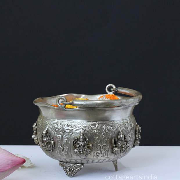 Silver Plated Brass Ashtalakshmi Urli Bowl | Handcrafted Puja Decor