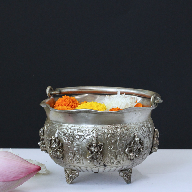 Silver Plated Brass Ashtalakshmi Urli Bowl | Handcrafted Puja Decor