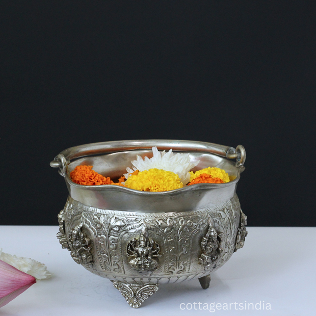 Silver Plated Brass Ashtalakshmi Urli Bowl | Handcrafted Puja Decor