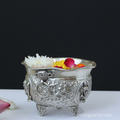 Silver Plated Brass Vishnu Symbols Urli Bowl | Shankh Chakra Namam Decorative Vessel