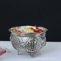 Silver Plated Brass Vishnu Symbols Urli Bowl | Shankh Chakra Namam Decorative Vessel