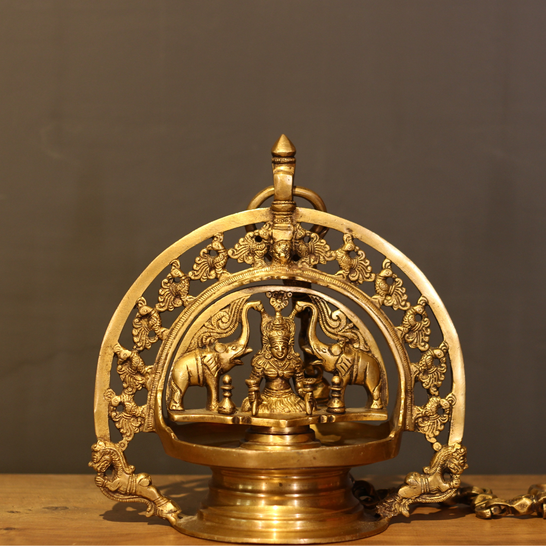 Brass Gajalakshmi Oil Lamp (Diya) – Traditional Lakshmi Deepam