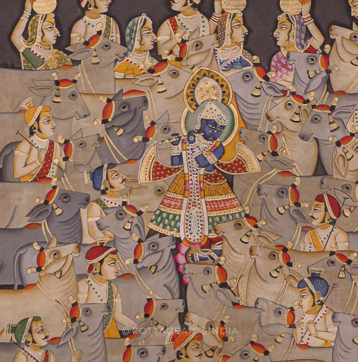 Pichwai Painting Shreenath Ji Gau-Chaaran- With 24 Utsav