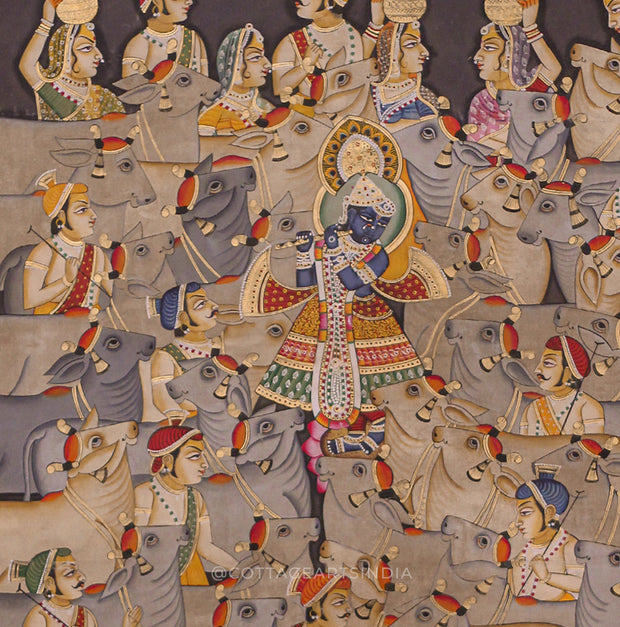 Pichwai Painting Shreenath Ji Gau-Chaaran- With 24 Utsav