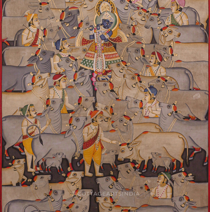 Pichwai Painting Shreenath Ji Gau-Chaaran- With 24 Utsav