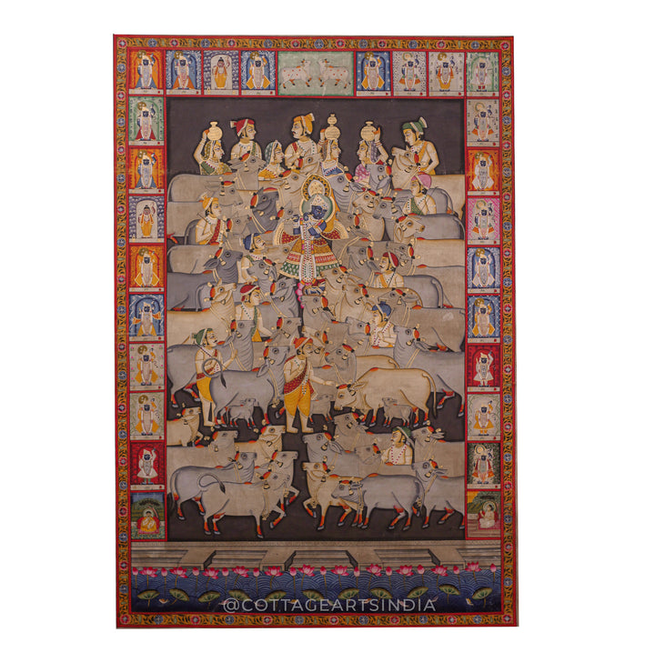 Pichwai Painting Shreenath Ji Gau-Chaaran- With 24 Utsav