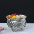 Silver Plated Brass Vishnu Symbols Urli Bowl | Shankh Chakra Namam Decorative Vessel