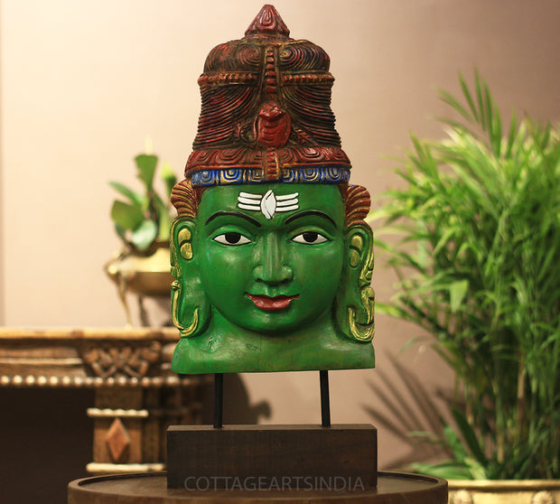 Wooden Shiva Mask on Stand