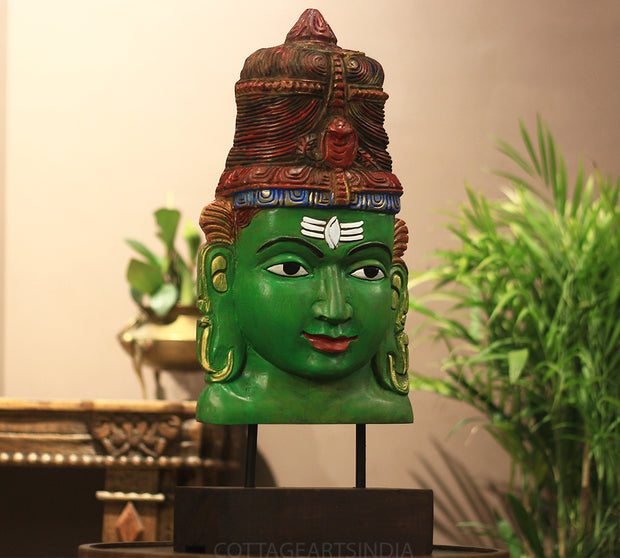 Wooden Shiva Mask on Stand