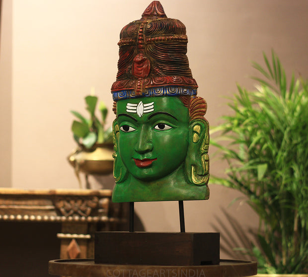 Wooden Shiva Mask on Stand