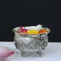 Silver Plated Brass Vishnu Symbols Urli Bowl | Shankh Chakra Namam Decorative Vessel