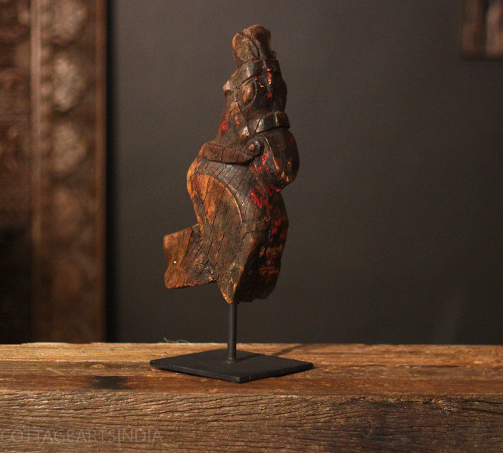 Vinatge Hand-Carved Wooden Horse Artefact on Stand