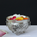 Silver Plated Brass Vishnu Symbols Urli Bowl | Shankh Chakra Namam Decorative Vessel