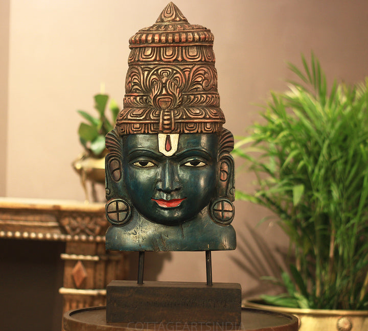 Wooden Vishnu Mask on Stand