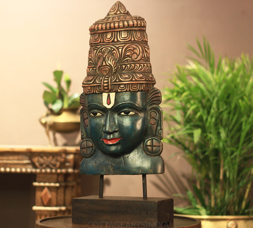 Wooden Vishnu Mask on Stand