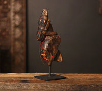 Vinatge Hand-Carved Wooden Horse Artefact on Stand