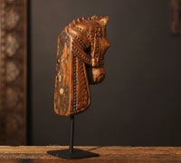 Vintage Hand-Carved Wooden Horse Head Sculpture on Stand