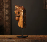 Vintage Hand-Carved Wooden Horse Head Sculpture on Stand