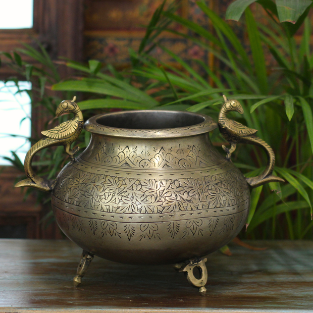 Brass Vintage Carved Planter
