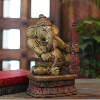 Handcrafted Sitting Wooden Ganesha Playing Violin