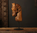 Vintage Hand-Carved Wooden Horse Head Sculpture on Stand