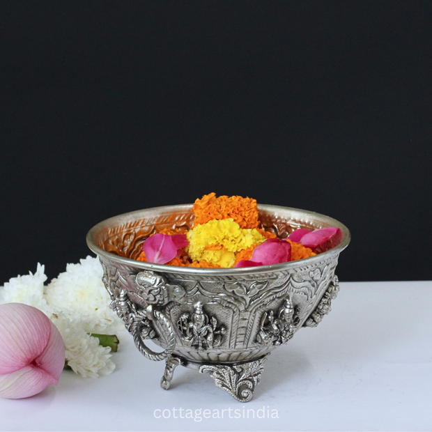 Silver Plated Brass Ashtalakshmi Urli Bowl | Handcrafted Puja Decor