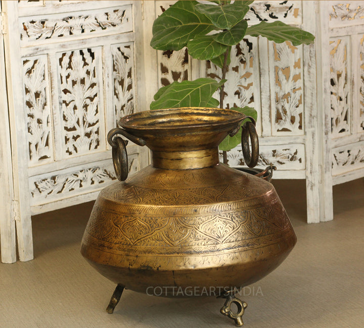 Brass Vintage Carved Planter