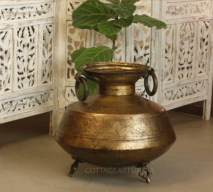 Brass Vintage Carved Planter
