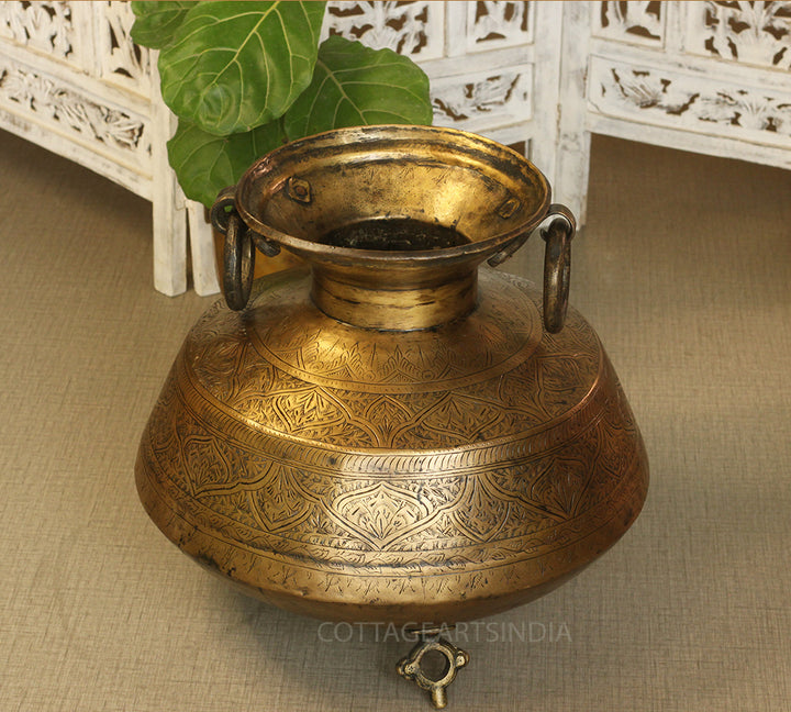 Brass Vintage Carved Planter